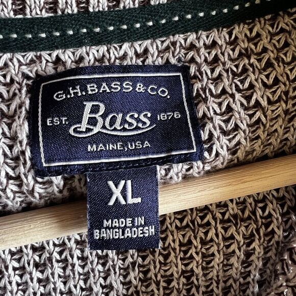 G.H bass grey sweater chunky knit men heavy 1/4 zipper mock neck size XL - Picture 2 of 10